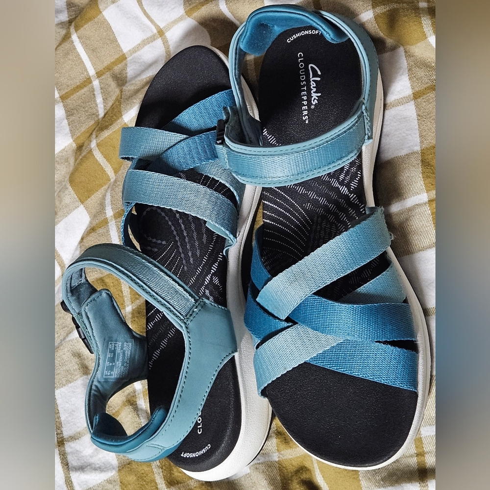 clarks clouds cloudsteppers 9 sandals, teal turquoise combination mira tide